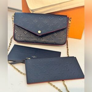 LOUIS VUITTON Empreinte Pochette Felicie Chain Wallet Marine Rouge